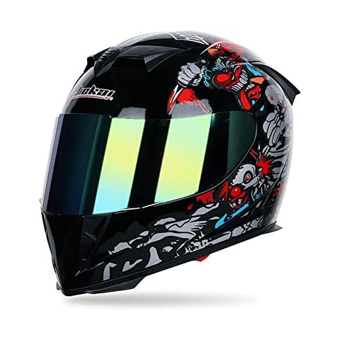 Motorcycle Modular Full Face Helmet Flip up Dual Visor Sun Shield, Personality clown painting Dirt Bike four seasons motorcycle racing helmet,BlackClown,L Cover