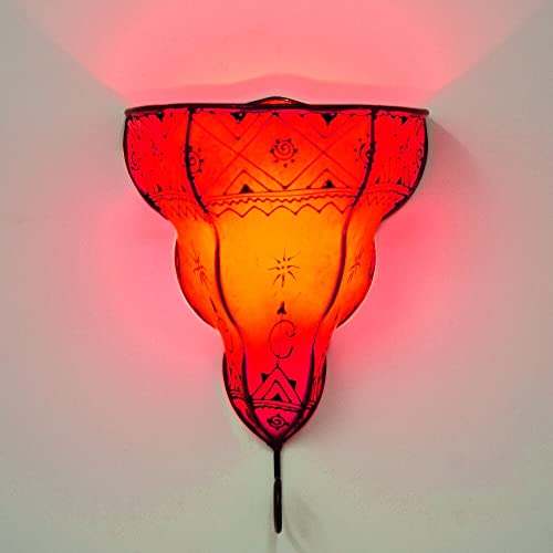 260267 Applique murale orientale pour l'intérieur avec cloche rouge 33 cm Lampe en cuir Lampe au henné Lampe marocaine Applique murale vintage avec armature...