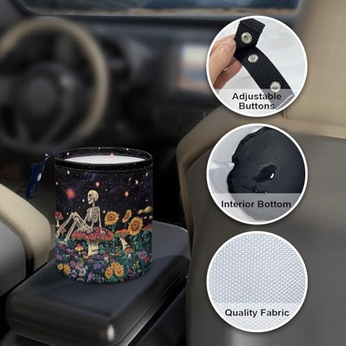 Image of Skull Mushroom Floral Car Trash Can Collapsible Trash Can Rubbish Bin Garbage Bin Decoration Car Interior Easy to Clean for Car SUV Trucks