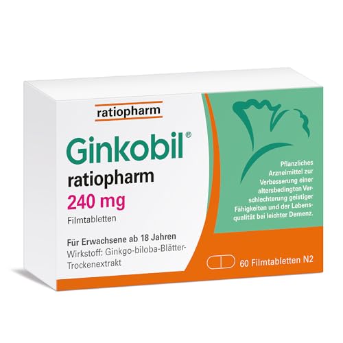 Ginkobil ratiopharm 240 mg Filmtabletten stärken die Gedächtnisleistung und Konzentrationsleistung* mit dem Extrakt aus Ginkgo biloba 60 Filmtabletten