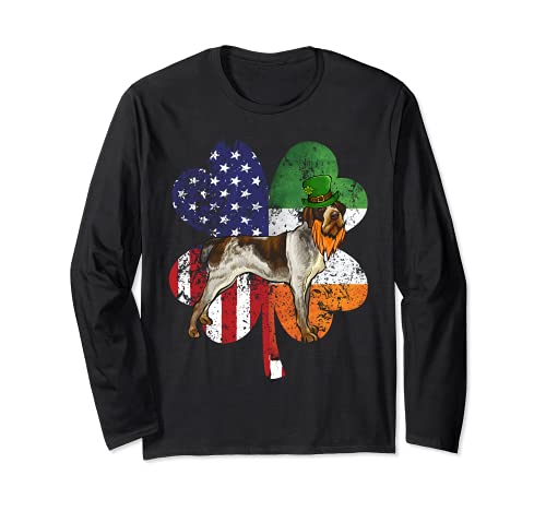 St Patricks Day Irish American Flag Wirehaired Pointer Dog Long Sleeve T-Shirt, Black