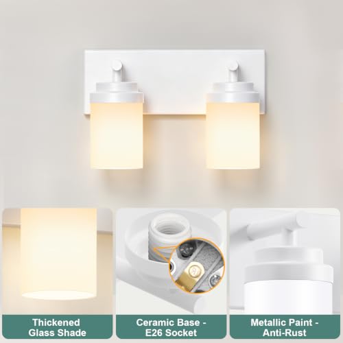 Image of IZORRO Bathroom Light Fixture White, White Glass Shade 15-Inch 2-Light