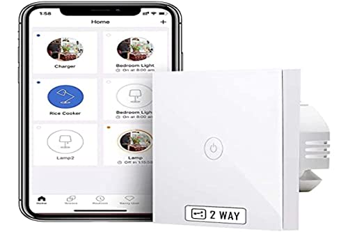 Meross Interruptor de Pared Táctil Inteligente WiFi, 2 Vías, 1 Canal,...