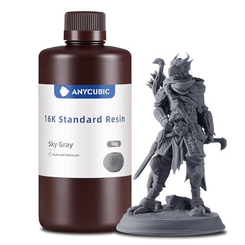 Image of ANYCUBIC 16K 3D Printer Resin, Superior Precision & Low Shrinkage 3D Resin with Matte Finish, High Hardness, Low Odor, 405nm UV Resin for LCD DLP 3D Printers (Sky Gray, 1kg)