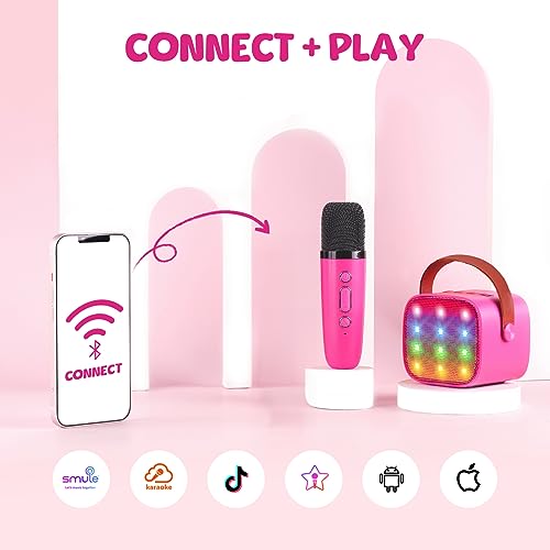 YLL Kids Karaoke Machine, Portable Bluetooth Speaker with Wireless Microphone for Kids, Music Toys Gifts for Girls 5, 6, 7, 8, 9, 10 +Year Old (Hotpink) - 5