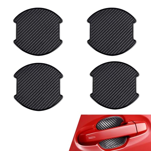 Zigeiya 4 PCS Car Door Handle Cup Protectors, TPU 3D Carbon Fiber Door Guard Trim, Anti-scratch Waterproof Paint Protective Film, Universal Self-adhesive Entry Exterior Part for Cars (Black)