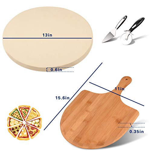 AUGOSTA Round Pizza Stone for Oven and Grill, Free Pizza Peel Paddle, Pizza Cutter Wheel and Pizza Server, Durable and Safe Baking Stone for Grill, Thermal Shock Resistant Cooking Stone, 13 Inch - Thumbnail 5