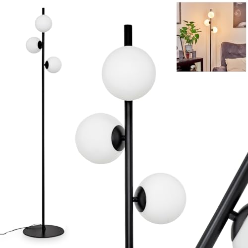 Lámpara de pie Remaisnil, moderna lámpara de pie de metal/cristal en negro/cristal esmerilado, lámpara de pie con pantalla de cristal (Ø 12 cm), con interruptor de pie en el cable, 3 x G9, sin