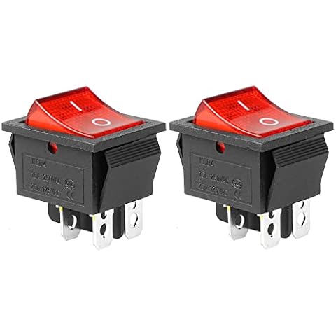 QTEATAK KCD4 2Pcs DC 12V-24V 30A DPST 4-Pin 2 Position ON/Off Boat Rocker Toggle Switch with Red LED Light (Only for DC12-24V) Cover