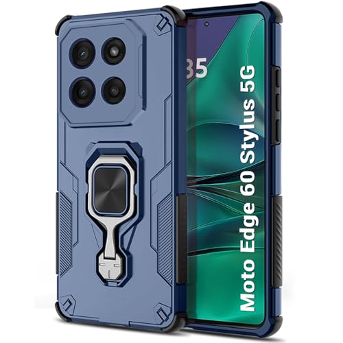 Image of TheGiftKart Tough Armor Bumper Back Case Cover for Motorola Moto Edge 60 Stylus 5G | Ring Holder & Kickstand in-Built | 360 Degree Protection Back Case Cover for Moto Edge 60 Stylus (PC & TPU, Blue)