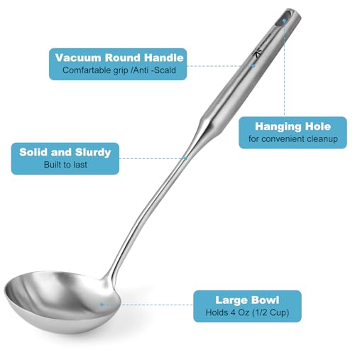 Soup Ladle - Stainless Steel Ladle Spoon，13.8\" Large Durable Metal Ladel for Serving or Cooking, Stirring, Wok & Soup, Professional Heavy Duty kitchen Utensils [Heat Resistance, Integral Forming] - Thumbnail 5