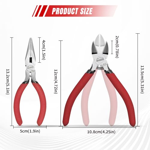 Image of 2pc Mini Wire Cutters & Needle Nose Pliers Set for 3D Print | 2pc Wire Snips, Micro Flush Cutter, Zip Tie Cutter, Precision Sprue Nipper, Craft Hobby Modeling Tool Kit (5 Inch)