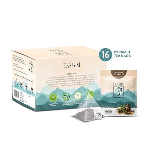 Image of DABRI Darjeeling Orthodox Black Tea 16 Pyramid Dip Tea Bags | No muslin or paper used | Authentic Black Tea from the premium estates in Darjeeling | Light, Floral & Muscatel Flavor