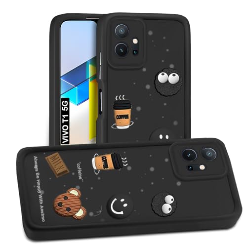 Image of AESTMO Back Case Cover for Vivo T1 5G / Y75 5G / iQOO Z6 5G Cover | Cute Fun Cartoon 3D Ball | Coffee Silicone Case | Full Body Protection | Camera Protection Back Cover (Black)