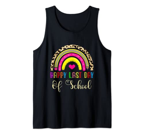 Happy Last Day of School 2023 para profesores, estudiantes, arco iris Camiseta sin Mangas
