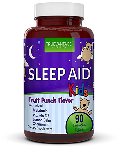Kids Sleep Aid - Naturally Sourced Ingredients with Melatonin, Vitamin D, Valerian Root, Lemon Balm and Chamomile - 90 Chewable Fruit Punch Tablets for Children