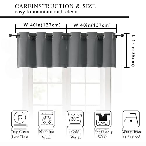 Image of Simplebrand Light Grey Window Valance for Kitchen 14 Inches Long 2 Panels Set, Room Darkening Valance Curtains for Living Room, Grommet Short Privacy Kitchen Curtains for Bedroom Kids Room, 40Wx14L