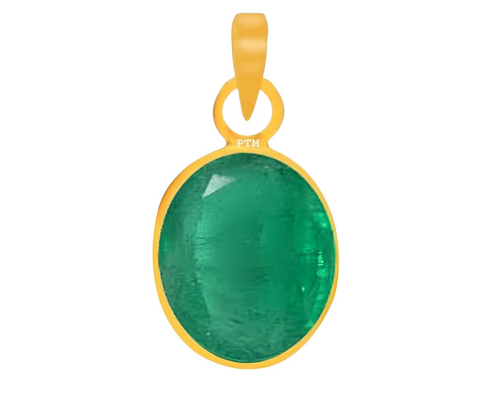 Ptm Natural Emerald/Panna 3.25 to 10.25 Ratti or 3.00 to 9.50 Carat Astrological Certified Gemstone Panchdhatu/5 Metals 22k Gold Plated Pendant for Men & Women