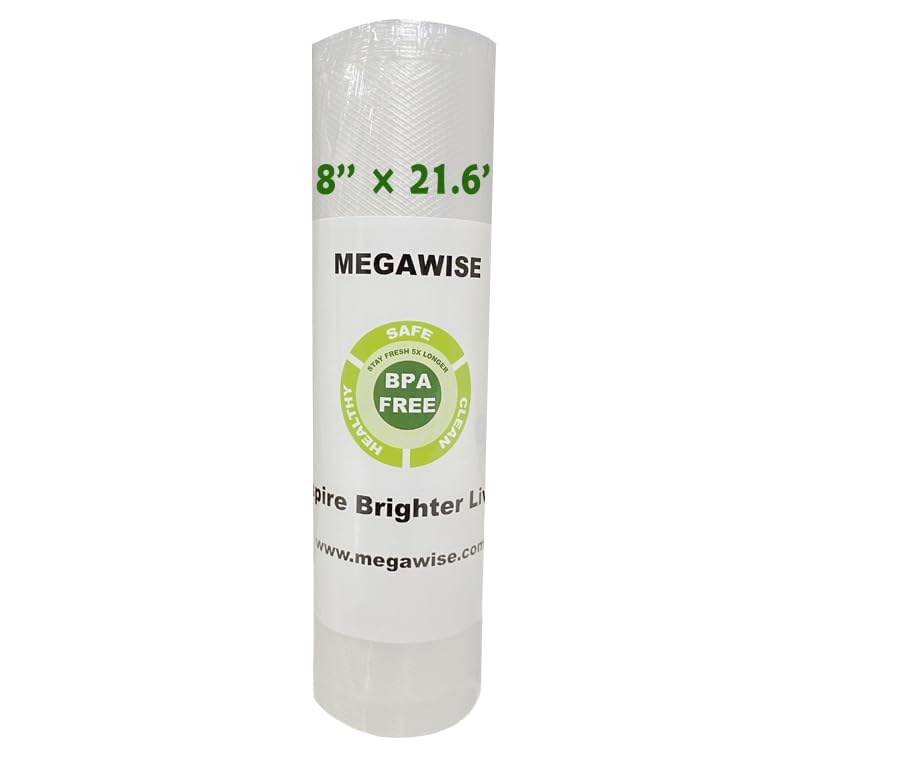 MegaWise Vacuum Sealer Machine Bags, 6 inch wide and 19.6 Feet Long for Megawise & other brand vacuum Perfect for Meal Prep and Sous Vide Cooking (8"x21.6")
