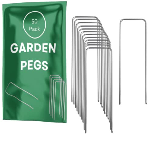 Green Thumbz Alfileres metálicos de jardín para Tela de maleza y Grapas de jardín para asegurar el césped Artificial Las cercas y Las Redes en el césped y Las alfombras de césped (150mm) 50 Unidades Cover