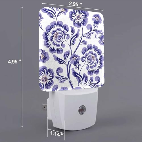 Image of LED Night Light,Beautiful Purple Flower Pattern LED Night Light Plug into Wall with Dusk to Dawn Light Sensor White Energy Efficient Nightlight for Bedroom Bathroom Hallway Living Room Kitchen