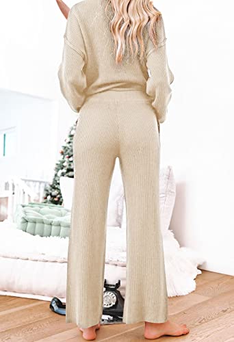 Toleny Womens Casual Lounge Wear Pjs Sets Button Pullovers With Long Pants Sweater Tracksuit Lounge Sets Beige M #TOP5