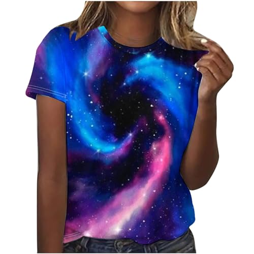 Bonos de regalo para mujer, camisetas de verano para mujer, estilo casual, cielo estrellado, cuello redondo, manga corta, ajuste holgado, tallas grandes, holgadas, Y2K, ropa de calle, ropa de calle,