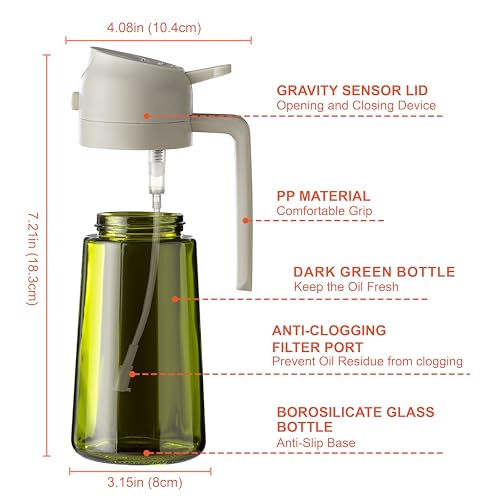 Image of CXINYI - 16oz /470ml Olive Oil Dispenser for Kitchen with Stickers - 2 in 1 Olive Oil Sprayer for Cooking, Air Fryer, and Salad, White (Light-Proof Kitchen Gadget)