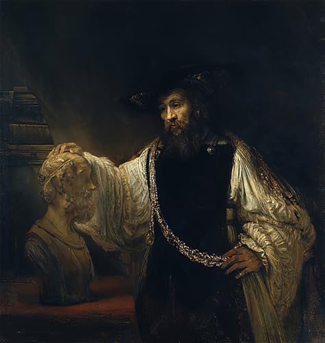 Cuadro en lienzo de Rembrandt con Aristóteles y Homero, pintura mural de 60x90cm