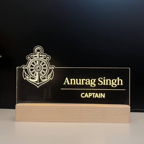 Image of Personalized Acrylic Desk Name Lamp for Navy Officers | Custom LED Light with Name, Designation, Logo | Lieutenant, Commander, Captain, Admiral, INS Officer Gift | Best Indian Navy Gift (For Navy Officer)