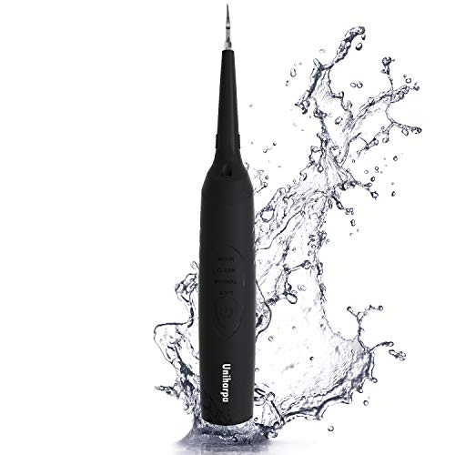 Dental Calculus Remover,Azauvc Household Tartar Scraper Plaque Remover for Teeth Cleaning Stains Polishing with High Frequency Vibration,2 Different Replacement Tips,Waterproof USB Charging (Black)