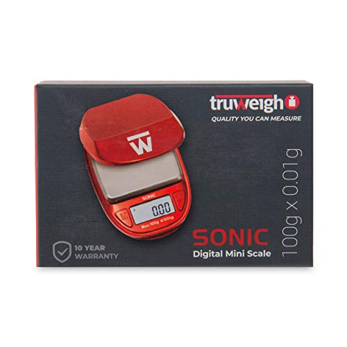 Truweigh Sonic Digital Mini Scale (100G X 0.01G - Red) - Digital Travel Scale - Mini Digital Scale - Small Pocket Size Scale - Traveling Scales Digital Weight - Travel Digital Kitchen Scale #TOP7