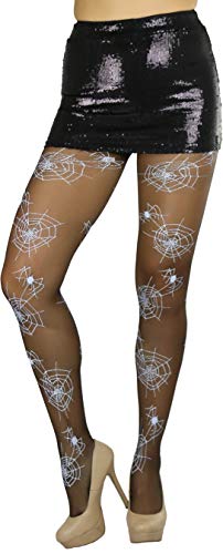Image of ToBeInStyle Women's Spiderweb & Crawling Spider Print Hosiery Tights & Thigh High Stockings