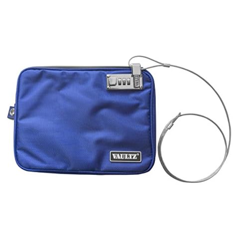 Vaultz Money Bag with Lock - Water-Resistant Combination Locking Pouch w/Tether for Cash, Pool, Beach, Bank, or Travel - 7.5 x 9 Inches, Medium, Blue Cover