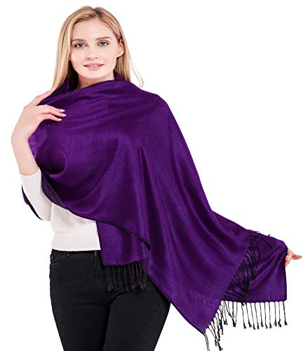 CJ Apparel Black & Purple Solid Color Tassels Design Nepalese Shawl Seconds Scarf Wrap Stole Throw Head Wrap Pashmina Hand Made in Nepal New4