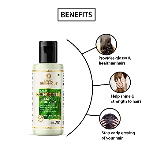 Image of Khadi Organique Neem Aloe Vera Herbal Hair Cleanser | SLS & Paraben Free Shampoo | Promotes Hair Growth, Softness & Shine | Natural Hair Care with Tulsi, Calendula | For All Hair Types - 210 ml