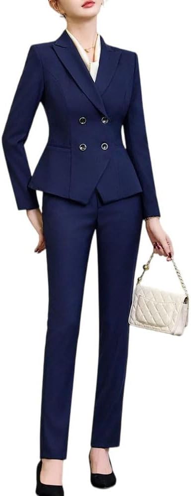 Office Blazer Women Casual Long Sleeve Suits Double Breasted Turn Down Collar All Season