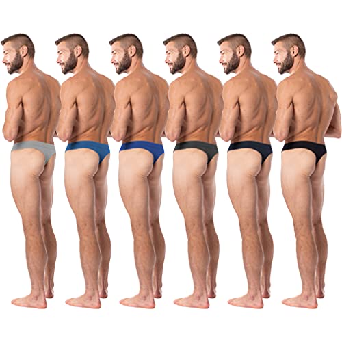 American Heaven Men's 6 Pack Thong Underwear | T-Back Micro Fiber Stretch Workout Active Bikini Thongs (6 Pack-Core Solids, Medium, M) #TOP5