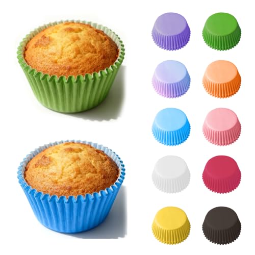 500 Moldes de Papel para Muffins y Magdalenas, 10 Colores, Antiadherentes y Aptos para Alimentos, Ideales para Hornear Postres, Cupcakes, Fiestas, Cumpleaños y Bodas, 3,5 cm