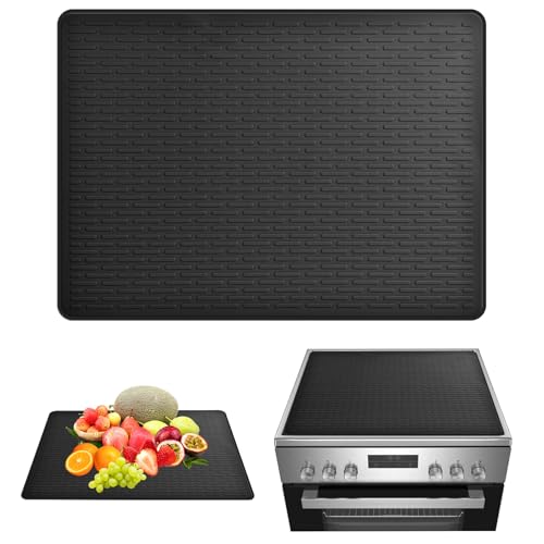 Varenzya Herdabdeckplatte 76x53x0.2 cm, Herdabdeckplatten Silikon, Wasserdichte Abdeckung für Induktionskochfeld & Ceranfeld, Ceranfeld Abdeckplatte, Zuschneidbar, für Küche (Schwarz)