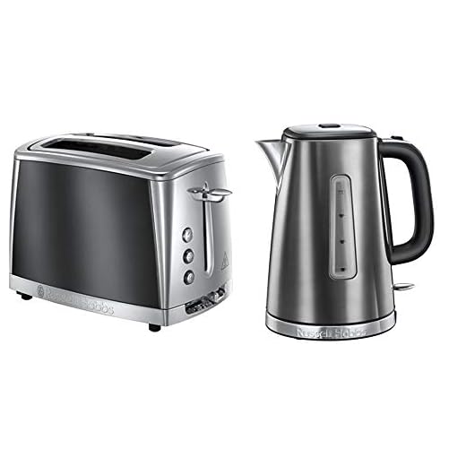 Russell Hobbs 23221 Luna Two Slice Toaster, 1500 W, Grey with Kettle