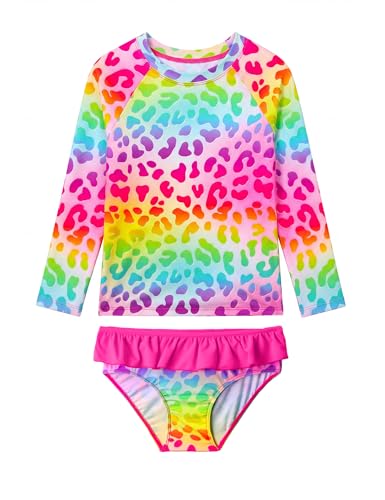 Image of Girls Rash Guard Swimsuit Long Sleeve Tankini Sets Two Pieces Bathing Suit Swimwear UPF 50+ Sun Protection