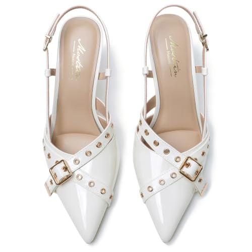 Image of Mostrin Kitten Heels for Women Pointed Closed Toe Heels Vintage Stiletto Dressy Pumps Shoes for Office Work Party
