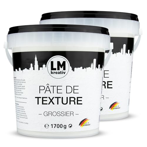LM-Kreativ Pâte de structure fine blanche, 2 x 1,7 kg – Modeling Paste haute densité pour reliefs, miscible avec peinture acrylique, surface résistante, facile à appliquer.