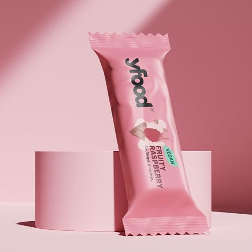 yfood Vegan Raspberry & Chocolate Bar, tasty meal replacement, THIS IS FOOD, 14g of protein, 26 vitamins and minerals (12 pack)