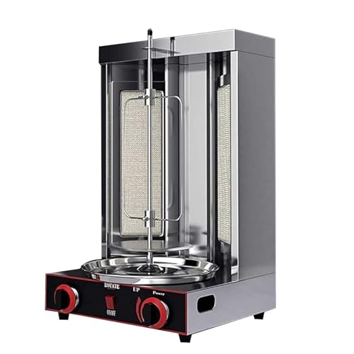 Rotisserie Machine, Vertical Shawarma Grill, Stainless Steel Gyro Oven with 2 Heat Tubes, 360° Rotating Broiler, Adjustable Temperature 122-572℉, Electric 3000W for Home and Outdoor Use