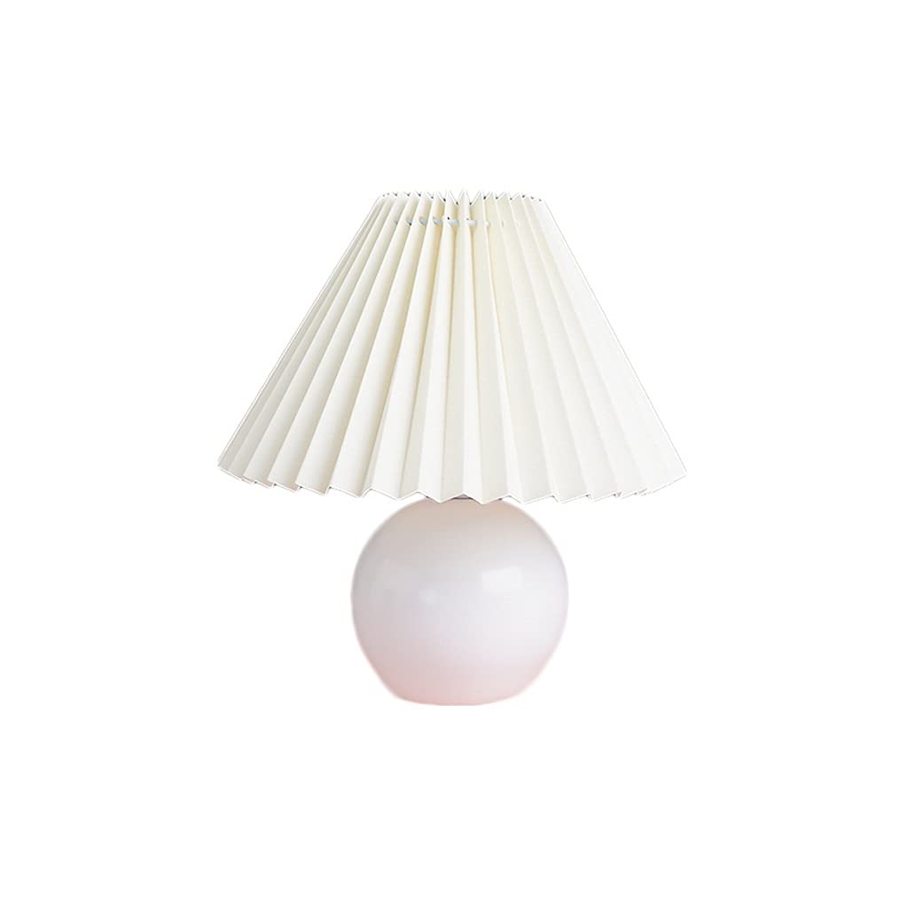 XXZY Table Lamp Retro Ceramic Bedside Lamp Fabric Pleated Lampshade Nightstand Lamp Living Room Bedroom Warm Decorative Lamp (Color : White)