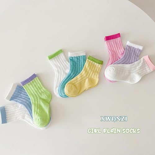 Kids Socks Ribbed Cuffs Crew Socks Solid Mid-Calf Mesh Color Block Socks for kids 3 Pairs2