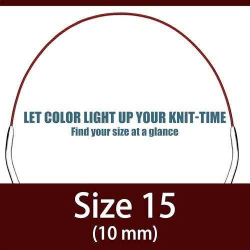Image of cuteDIY Size 15 Circular Knitting Needles 16 Inch Set Round Metal Kit (Etched US&mm, Color-Coded Cable, Smooth Join)