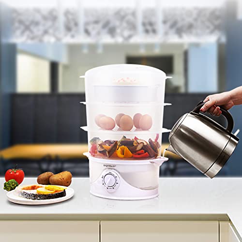 Aigostar Vaporiera Elettrica 9L con 3 Cestelli Indipendenti da 3L, Timer 60 Minuti, Spegnimento Automatico, Materiale BPA Free, 800W, Ciotola per Riso, Vassoio Raccolta Sughi, Bianco - immagine 6